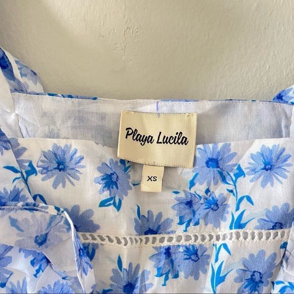 NWOT PLAYA LUCILA Short Coverup Floral Dress In Blue/White - Picture 6 of 7